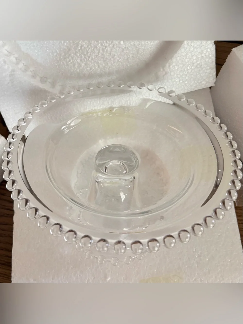 8 Inch Beaded Glass Cake Stand Vintage Clear Cake Stand